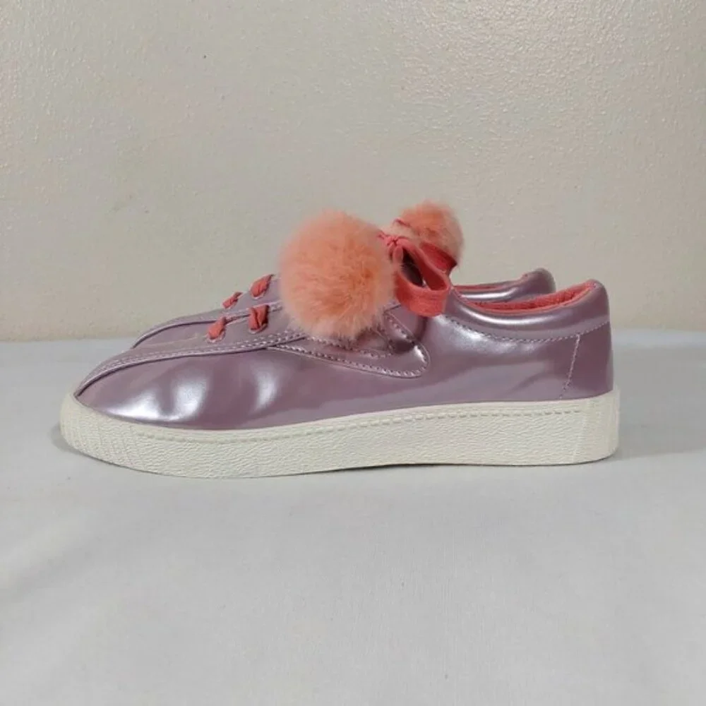 Tretorn Youth Lavender Iridescent Metallic Sneakers w Orange Pom Pom Laces - 3